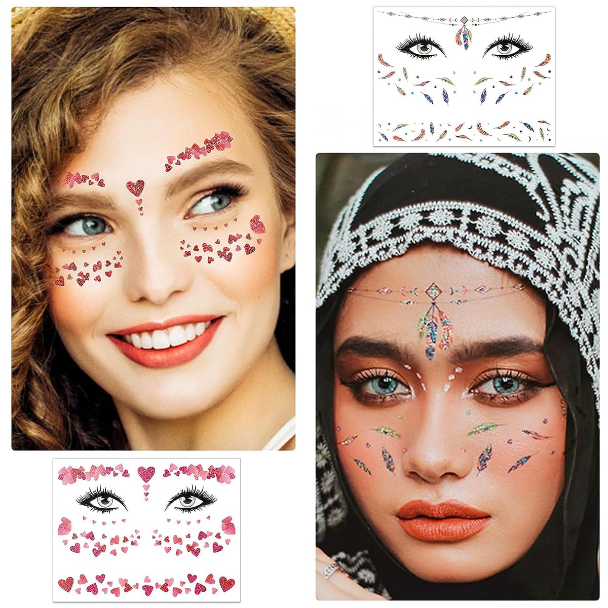 MAYCREATE 12 Sheets Glitter Face Temporary Tattoo for Women Girls, Charming Decals Flowers Face Arm Body Makeup Stickers, Waterproof Butterfly Fake Tattoos for Party, Halloween MAYCREATE 12 Sheets Glitter Face Temporary Tattoo for Women Girls, Charming Decals Flowers Face Arm Body Makeup Stickers, Waterproof Butterfly Fake Tattoos for Party, Halloween